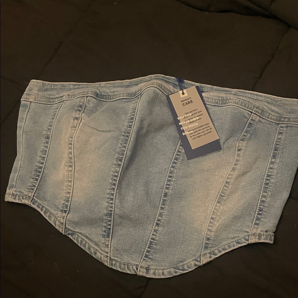 Love Tree Light Blue Denim Crop Top